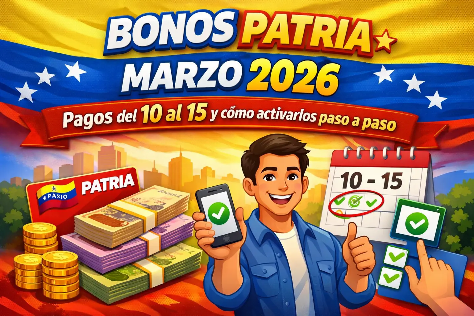 Bonos Patria marzo 2026: pagos disponibles del 10 al 15 y cómo activarlos paso a paso